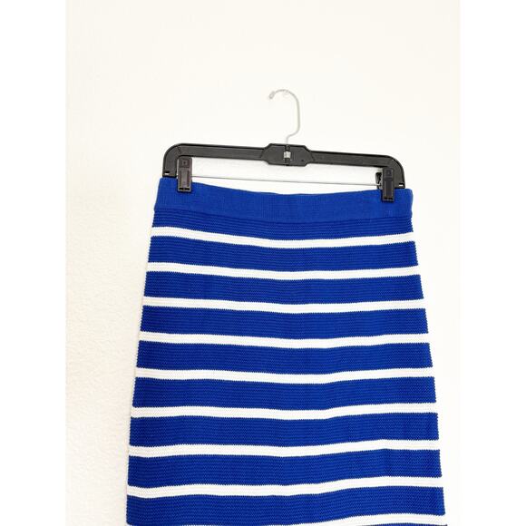 NWT Mango Striped Knitted Midi Skirt Size Medium Blue White Stretch - Picture 4 of 12